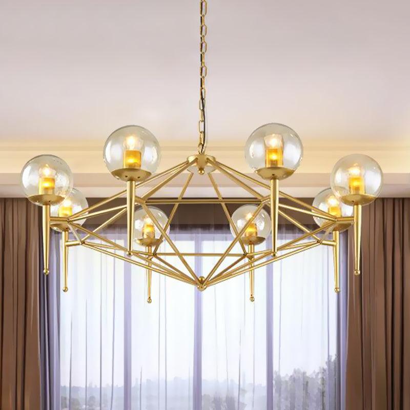 8-Light Ceiling Lamp with Diamond Shape Glass Chandelier Gold - Rebooters