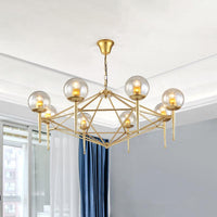 8-Light Ceiling Lamp with Diamond Shape Glass Chandelier Gold - Rebooters