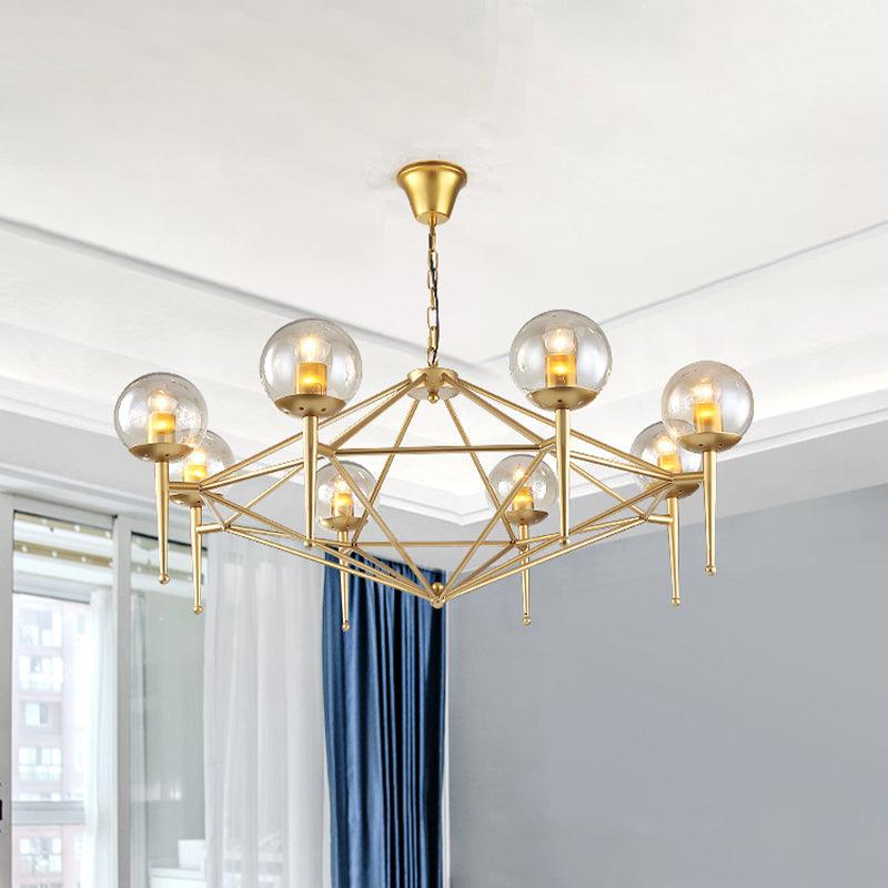 8-Light Ceiling Lamp with Diamond Shape Glass Chandelier Gold - Rebooters