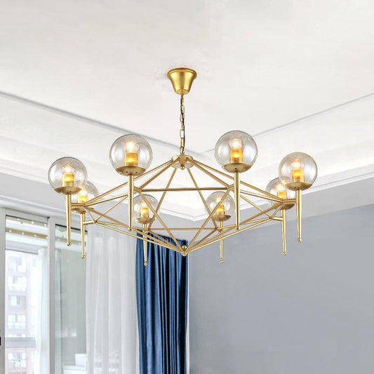 8-Light Ceiling Lamp with Diamond Shape Glass Chandelier Gold - Rebooters