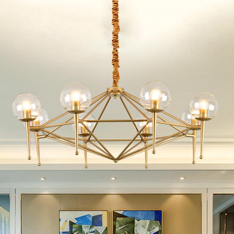 8-Light Ceiling Lamp with Diamond Shape Glass Chandelier Gold - Rebooters