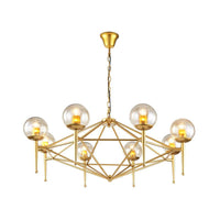 8-Light Ceiling Lamp with Diamond Shape Glass Chandelier Gold - Rebooters
