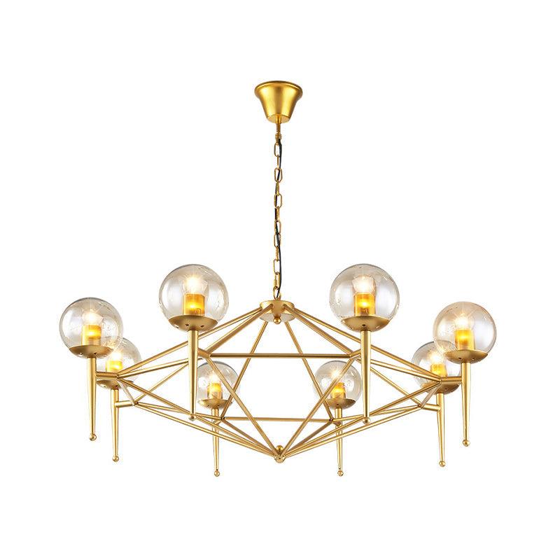 8-Light Ceiling Lamp with Diamond Shape Glass Chandelier Gold - Rebooters