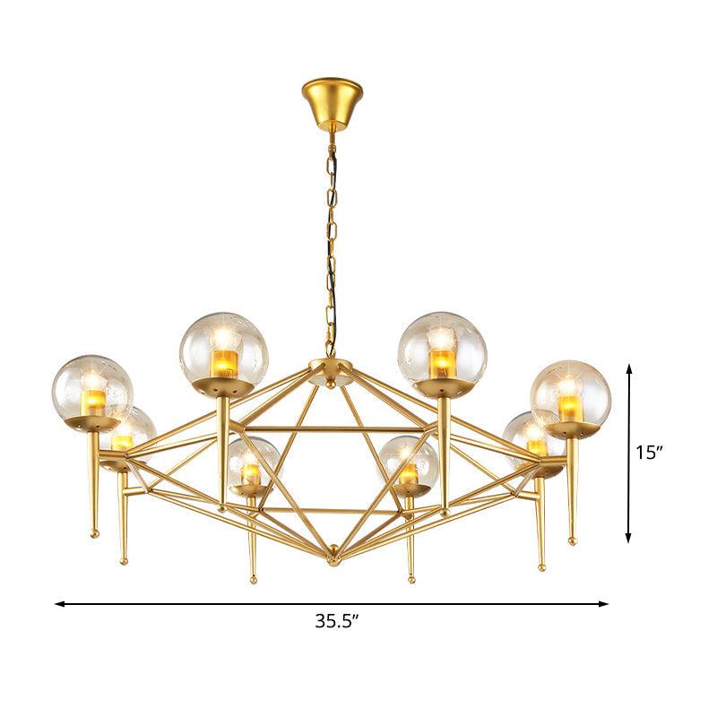 8-Light Ceiling Lamp with Diamond Shape Glass Chandelier Gold - Rebooters