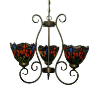 3 Lights Dragonfly Chandelier Light Stained Glass Loft Pendant - Rebooters