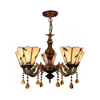 5 Heads Scalloped Rustic Stained Glass Leaf Chandelier - Rebooters
