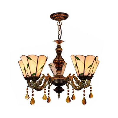 5 Heads Scalloped Rustic Stained Glass Leaf Chandelier - Rebooters