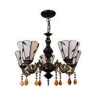 5 Heads Scalloped Rustic Stained Glass Leaf Chandelier - Rebooters