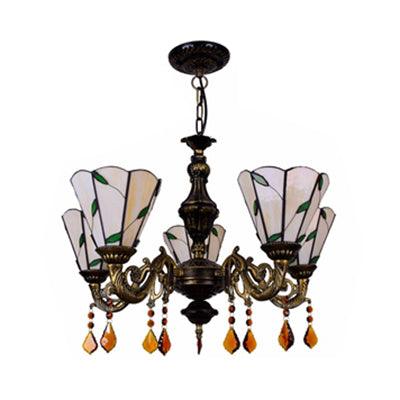 5 Heads Scalloped Rustic Stained Glass Leaf Chandelier - Rebooters