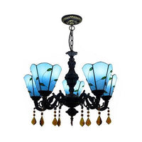 5 Heads Scalloped Rustic Stained Glass Leaf Chandelier - Rebooters