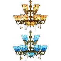Beige/Blue Country Chandelier Stained Glass 12 Heads Light - Rebooters
