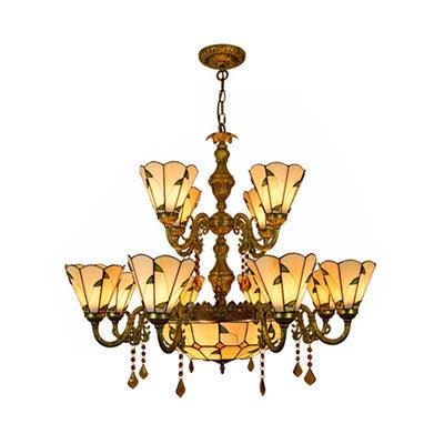 Beige/Blue Country Chandelier Stained Glass 12 Heads Light - Rebooters