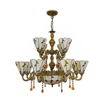Beige/Blue Country Chandelier Stained Glass 12 Heads Light - Rebooters