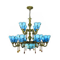 Beige/Blue Country Chandelier Stained Glass 12 Heads Light - Rebooters