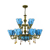 Beige/Blue Country Chandelier Stained Glass 12 Heads Light - Rebooters