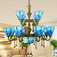 Beige/Blue Country Chandelier Stained Glass 12 Heads Light - Rebooters