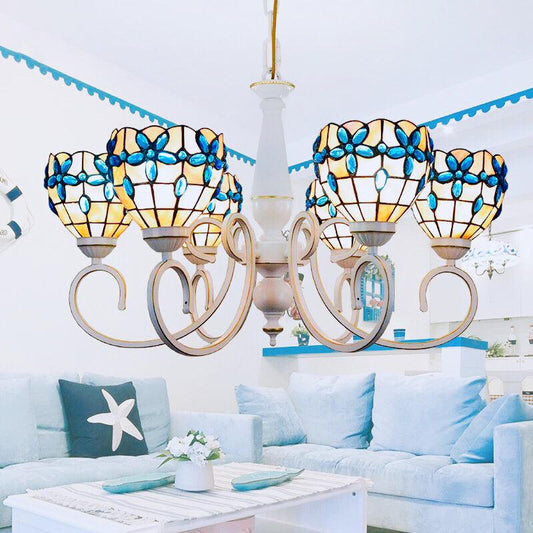 3/6/8 Lights Lodge Domed Stained Glass Pendant Chandelier - Rebooters