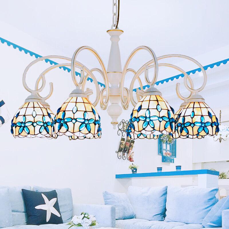 3/6/8 Lights Lodge Domed Stained Glass Pendant Chandelier - Rebooters