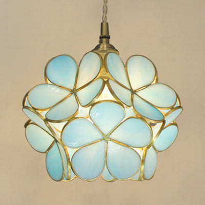 1 Light Flower Hanging Ceiling Light Tiffany Style Blue Clear Pink - Rebooters