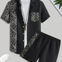 Ethnic Print Lapel Shirt and Shorts Summer Set for Men Rebooters mens 2 piece set