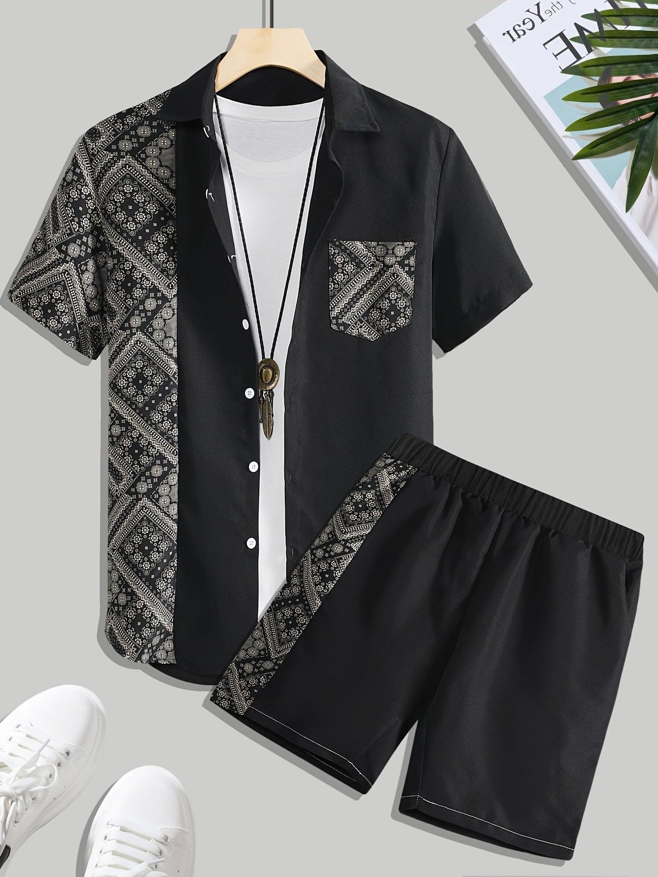 Ethnic Print Lapel Shirt and Shorts Summer Set for Men Rebooters mens 2 piece set