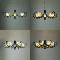 Beige Cone-Shaped Suspension Light Retro Style Stained Glass Leaf Pattern Chandelier - Rebooters