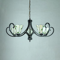 Beige Cone-Shaped Suspension Light Retro Style Stained Glass Leaf Pattern Chandelier - Rebooters