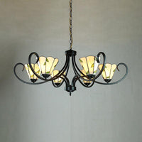 Beige Cone-Shaped Suspension Light Retro Style Stained Glass Leaf Pattern Chandelier - Rebooters