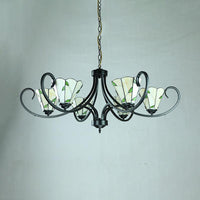 Beige Cone-Shaped Suspension Light Retro Style Stained Glass Leaf Pattern Chandelier - Rebooters