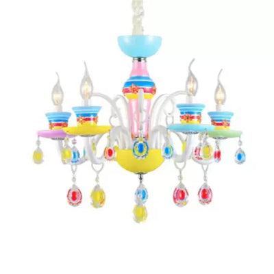 Modern Candle Chandelier Glass Multi-Head Colorful Pendant Light - Rebooters