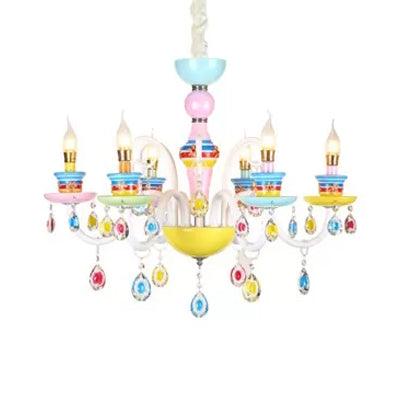 Modern Candle Chandelier Glass Multi-Head Colorful Pendant Light - Rebooters