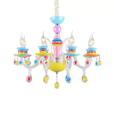 Modern Candle Chandelier Glass Multi-Head Colorful Pendant Light - Rebooters