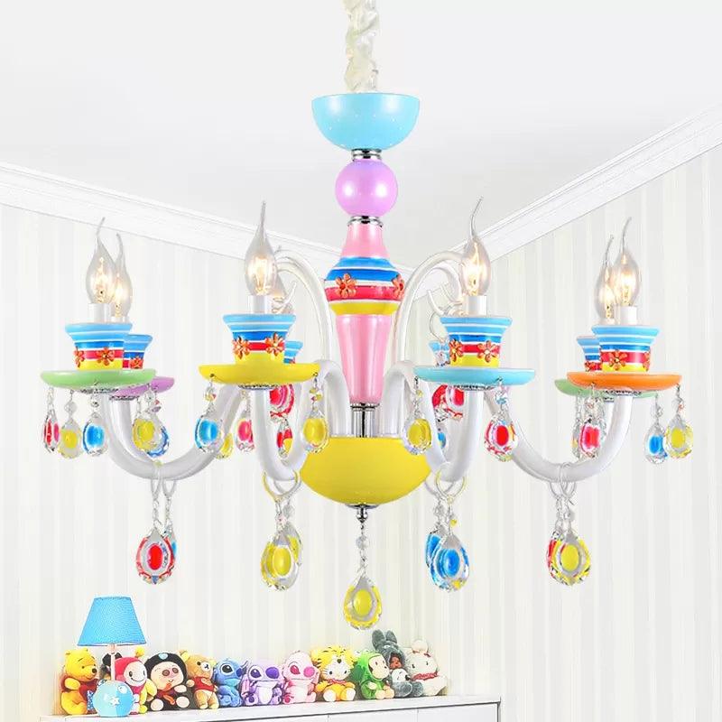 Modern Candle Chandelier Glass Multi-Head Colorful Pendant Light - Rebooters
