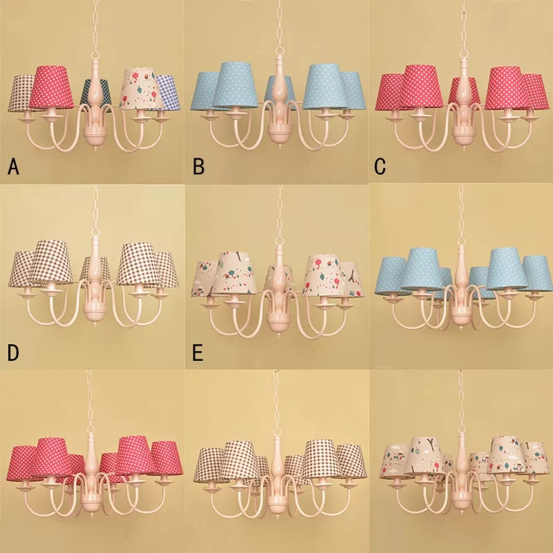 Tapered Shade Nursing Room Chandelier Metallic Kids Suspension Light in Pink Finish - Rebooters