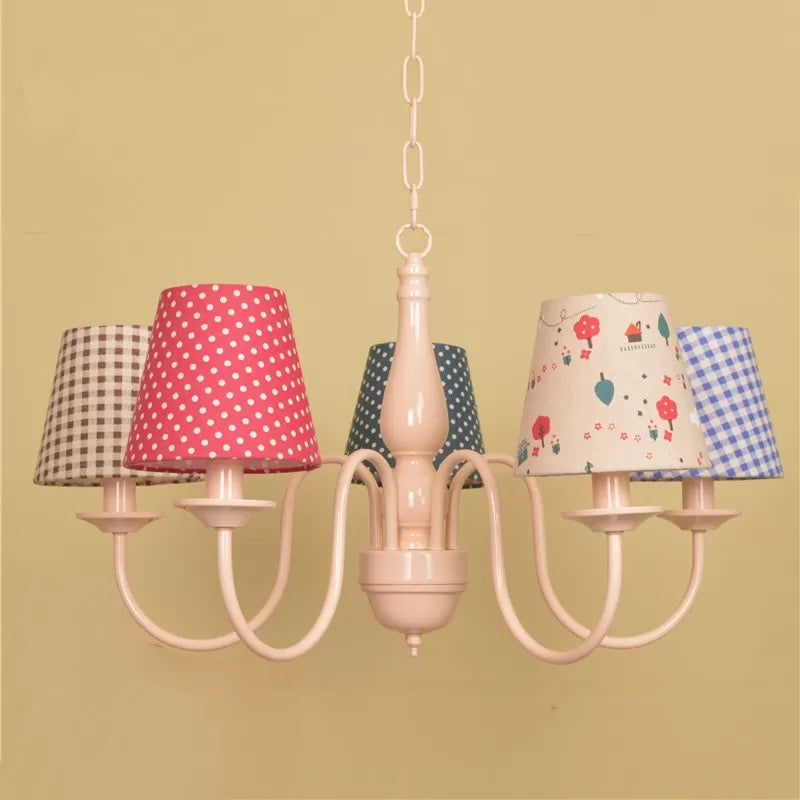 Tapered Shade Nursing Room Chandelier Metallic Kids Suspension Light in Pink Finish - Rebooters