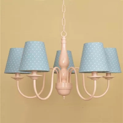 Tapered Shade Nursing Room Chandelier Metallic Kids Suspension Light in Pink Finish - Rebooters