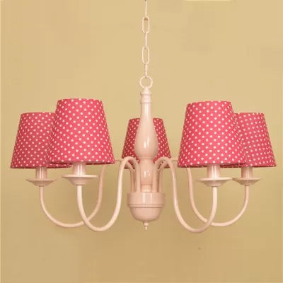Tapered Shade Nursing Room Chandelier Metallic Kids Suspension Light in Pink Finish - Rebooters