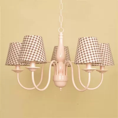 Tapered Shade Nursing Room Chandelier Metallic Kids Suspension Light in Pink Finish - Rebooters