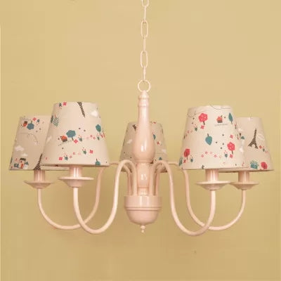 Tapered Shade Nursing Room Chandelier Metallic Kids Suspension Light in Pink Finish - Rebooters