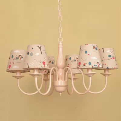 Tapered Shade Nursing Room Chandelier Metallic Kids Suspension Light in Pink Finish - Rebooters
