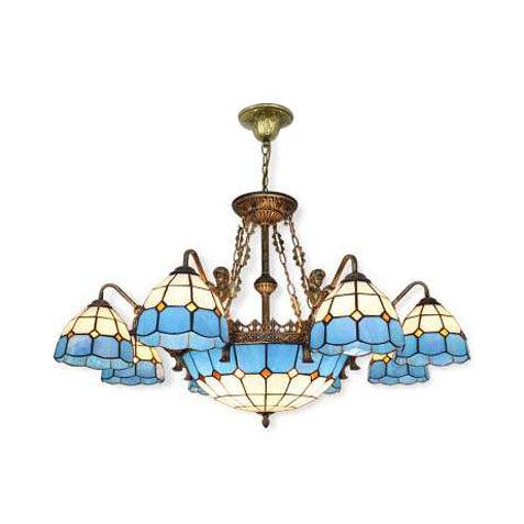9/13 Lights Ceiling Light Tiffany Grid Patterned Cut Glass Chandelier in Blue - Rebooters