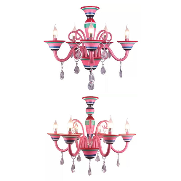 Candle Shaped Hanging Light with Teardrop Crystal Pink Pendant - Rebooters