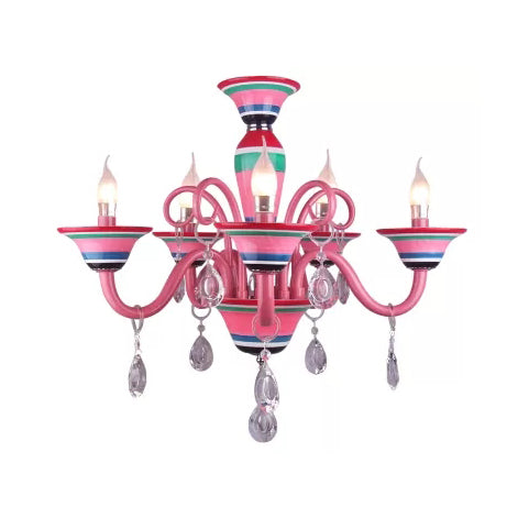 Candle Shaped Hanging Light with Teardrop Crystal Pink Pendant - Rebooters