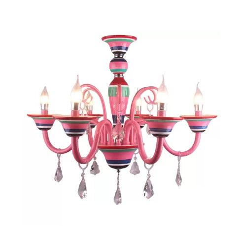 Candle Shaped Hanging Light with Teardrop Crystal Pink Pendant - Rebooters