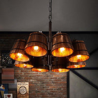 6 Heads Bucket Pendant Chandelier Wood Rustic Lodge Lamp - Rebooters