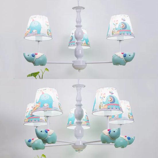 Animal Elephant Pendant Lamp Coolie Shade Metallic Blue Chandelier for Nursing Room - Rebooters