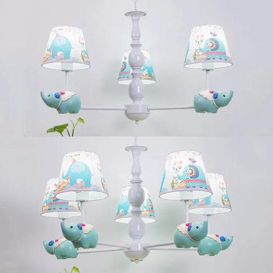 Animal Elephant Pendant Lamp Coolie Shade Metallic Blue Chandelier for Nursing Room - Rebooters