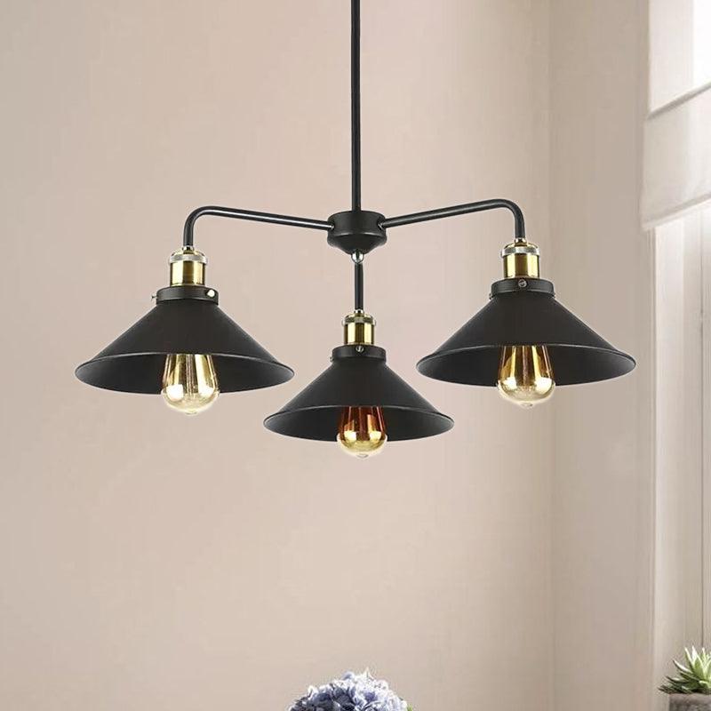 3/4/5 Heads Conical Chandelier Lamp Black Metallic Light - Rebooters