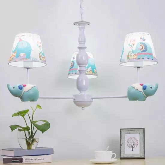 Animal Elephant Pendant Lamp Coolie Shade Metallic Blue Chandelier for Nursing Room - Rebooters