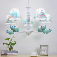 Animal Elephant Pendant Lamp Coolie Shade Metallic Blue Chandelier for Nursing Room - Rebooters